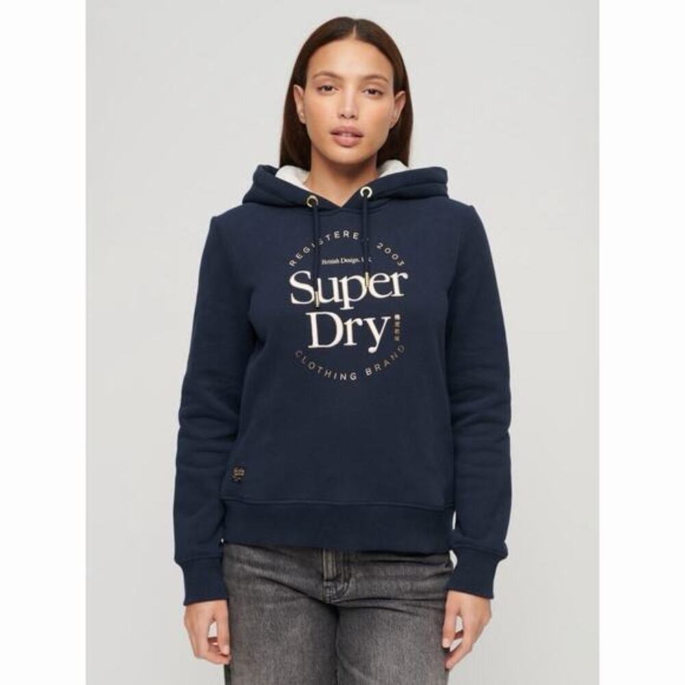 Superdry Luxe Metallic Logo Nautical Navy Hoodie Womens Sweatshirt